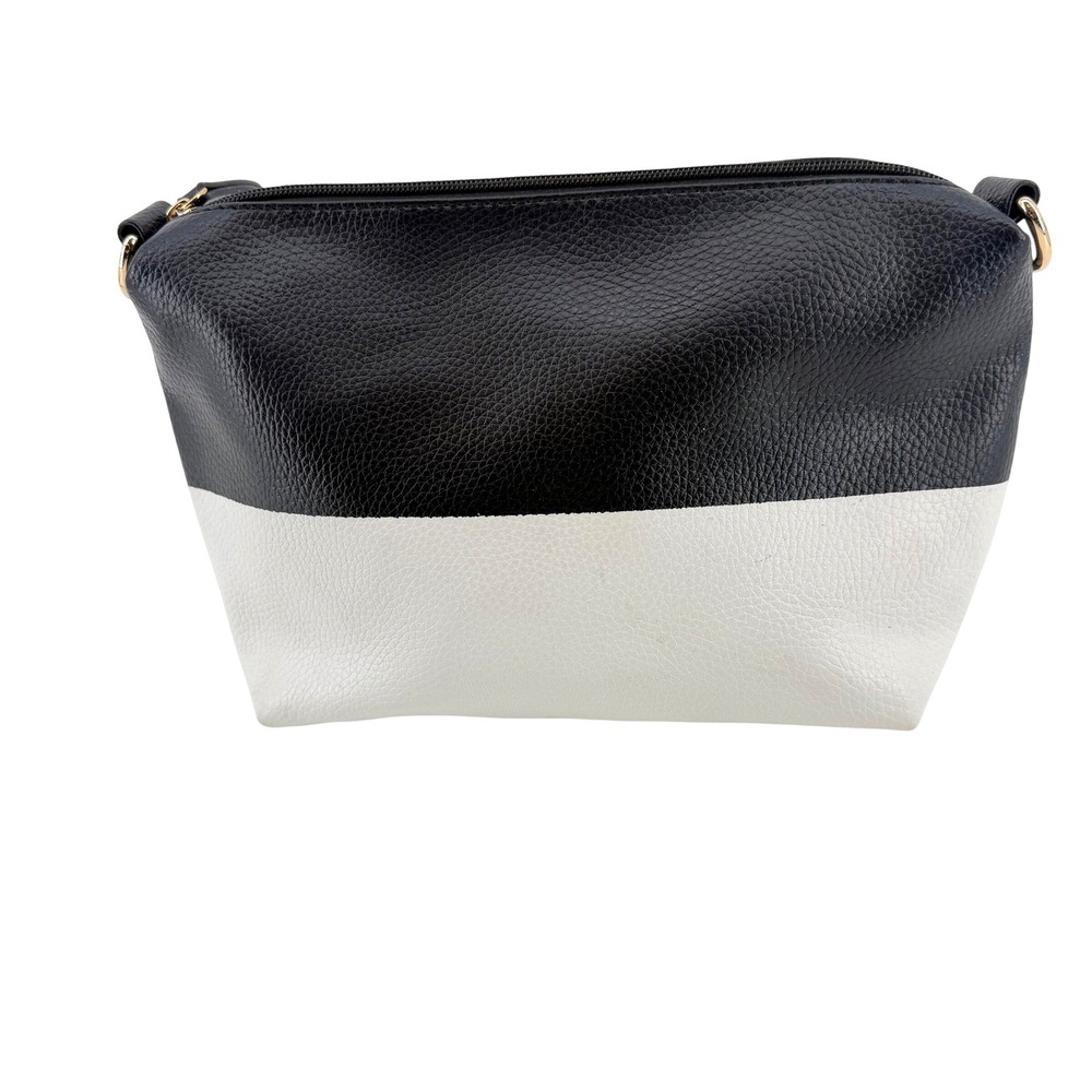I M Heart Black White Colorblock Pebble Vegan‎ Leather Crossbody Bag Clutch